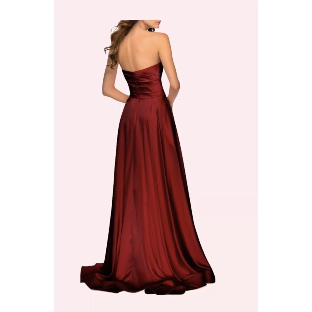 La Femme Size 8 Red Wine Strapless Slit Satin Ballgown‎